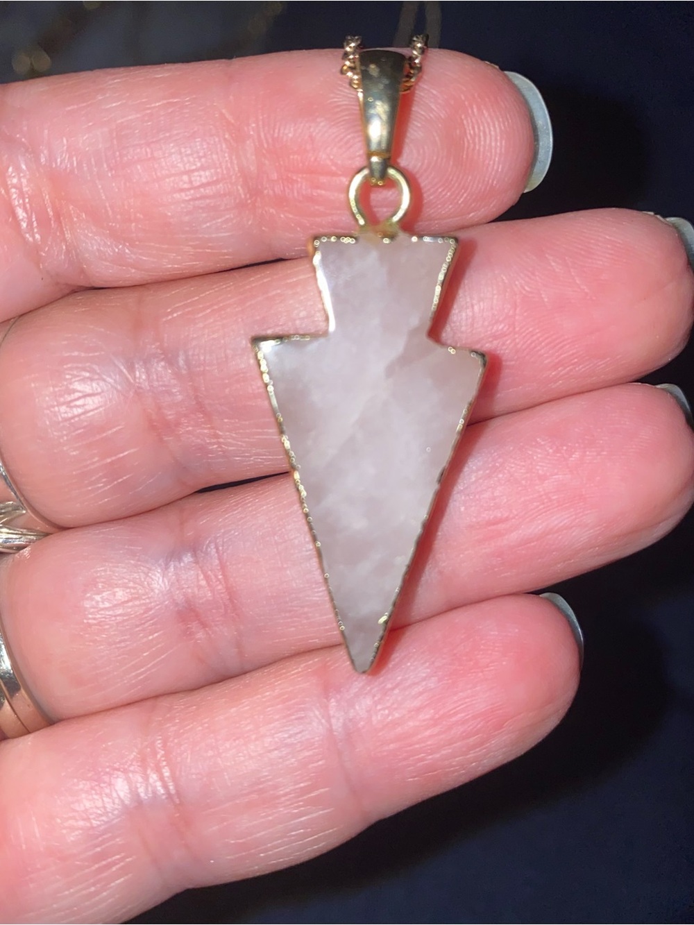 Arrowhead Pink Stone Necklace Pendant gold tone trim